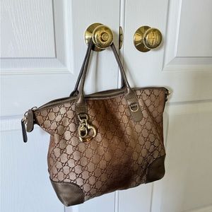 Auth GUCCI Heart Bit 2 Way Metallic Monogram Canvas Bag